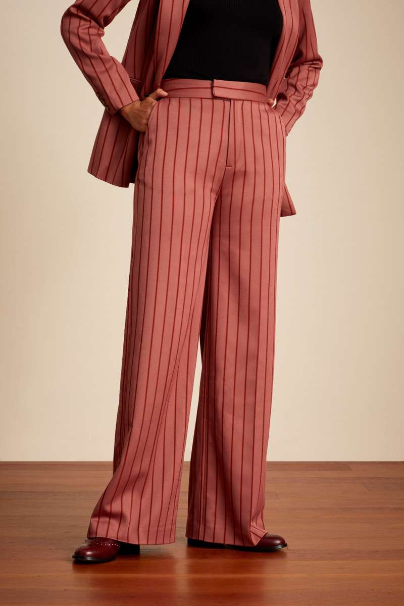 Lisa Pants Cubano Pinstripe Velvet Pink