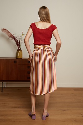 Lola Button Skirt Cassave Stripe Marzipan