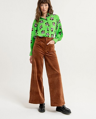 Wide Pants With Plastron Pockets Brown
