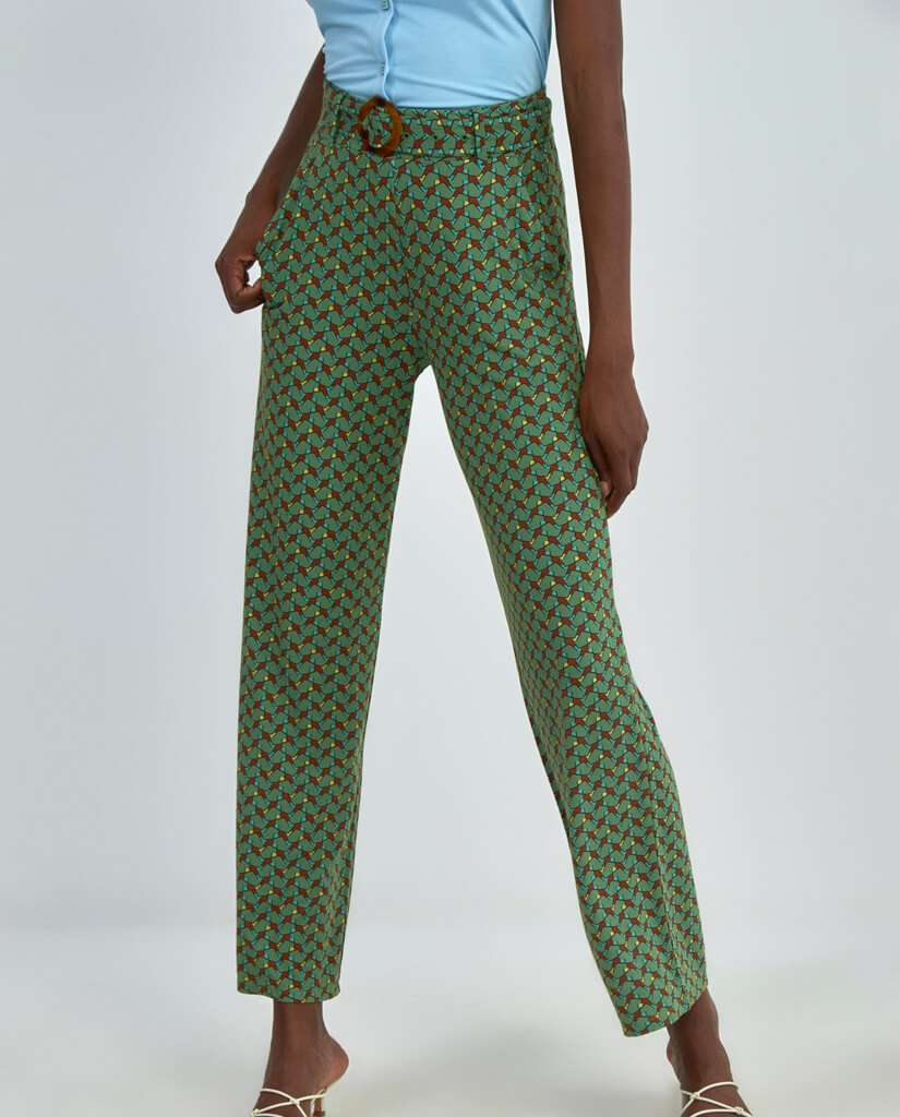 Straight Fit Trousers With Belt Green