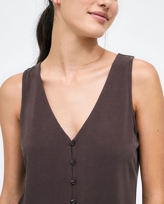 V Neck Top With Straps And Buttons Brown