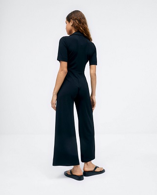 Long Shirt Style Jumpsuit With Pockets Black