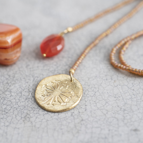 Fairy carnelian Dandelion Necklace Gold