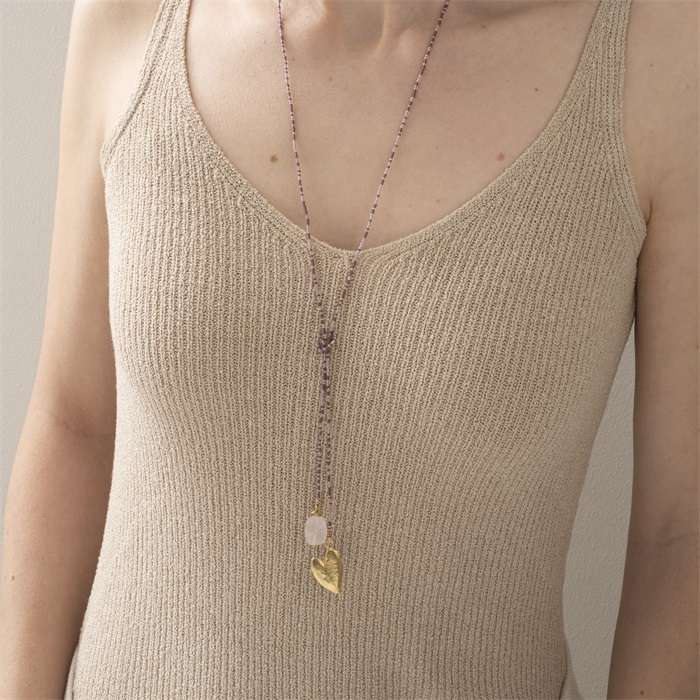 Nova Rose Quarz Heart Gold Necklace