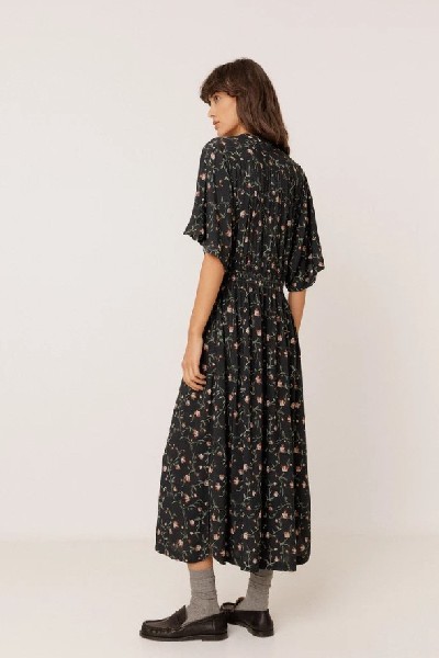 Long Floral Print Dress Navy