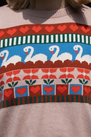 Danepearly Jaquard Cotton Sweater Quail Swan