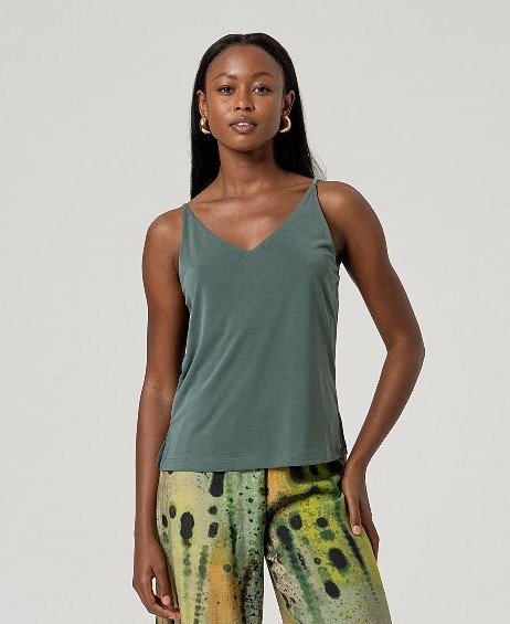 V Neck Strap Top Bottle Green