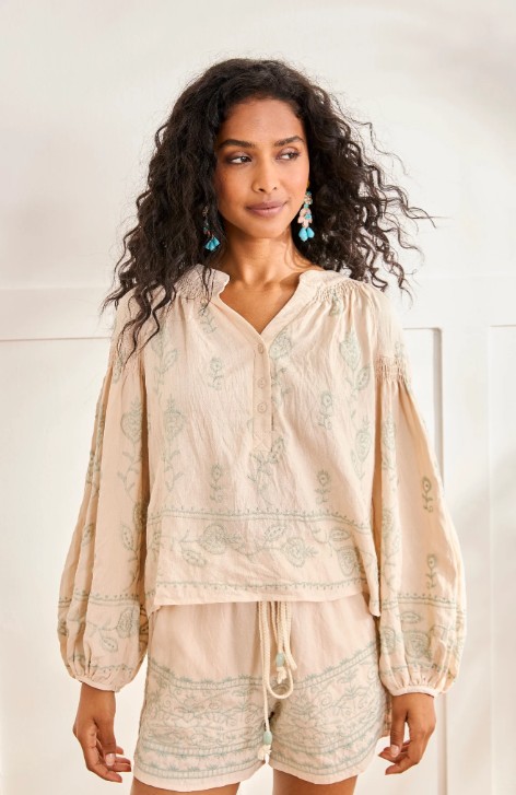 Blouse With Embroidery And Palm Trees