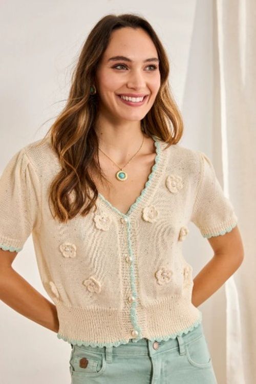 Jersey With Front Slit And Pearls