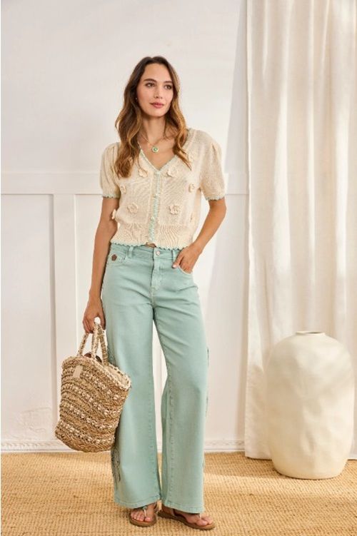 Jersey With Front Slit And Pearls