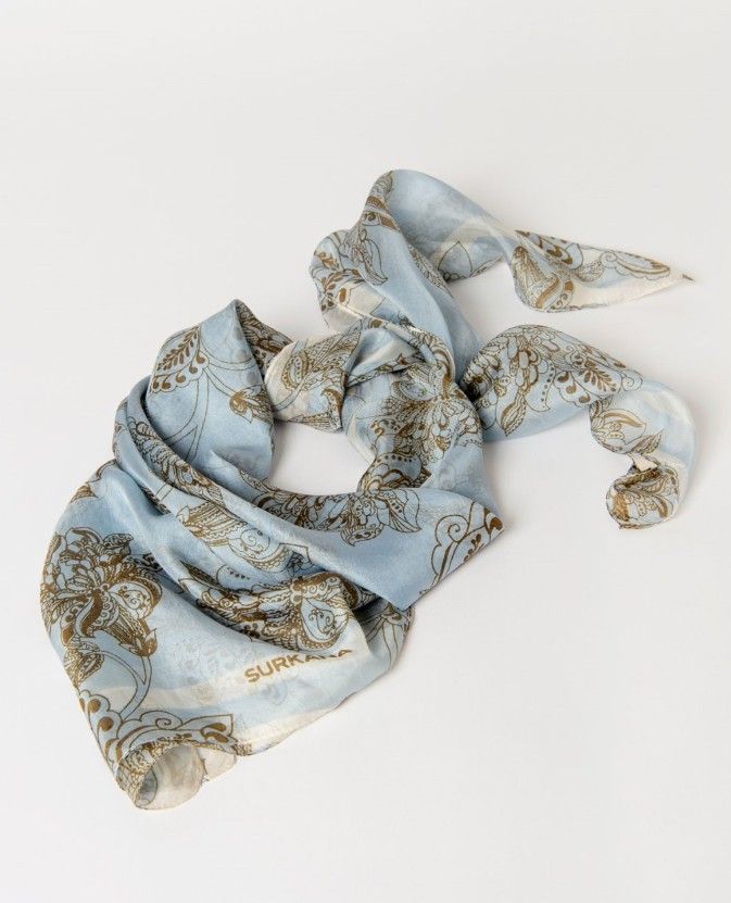 Printed Square Scarf Dusty Blue