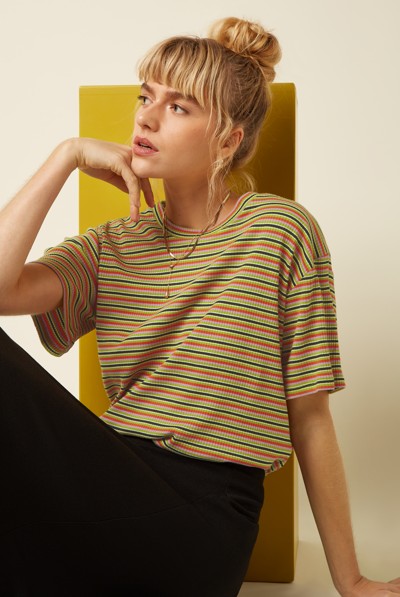 Boxy Tee Mistral Stripe Green Envy