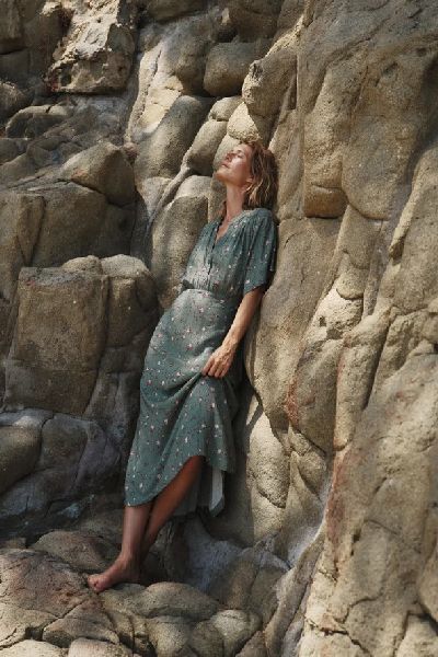 Long Floral Print Dress Sage