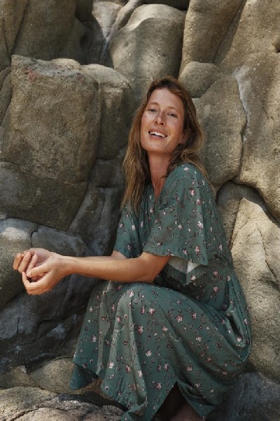 Long Floral Print Dress Sage