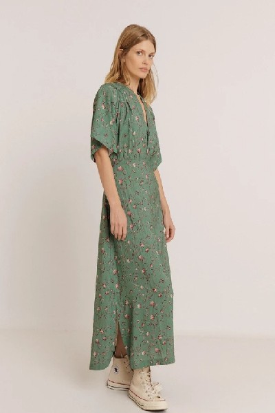 Long Floral Print Dress Sage