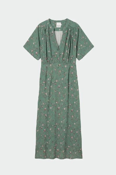 Long Floral Print Dress Sage