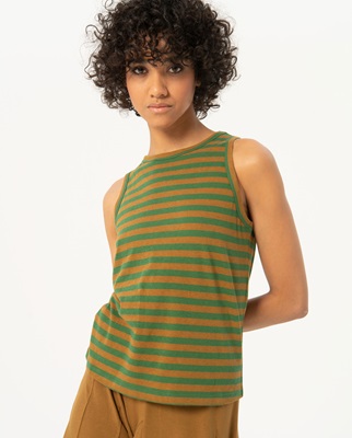Sleeveless Striped T Shirt Khaki