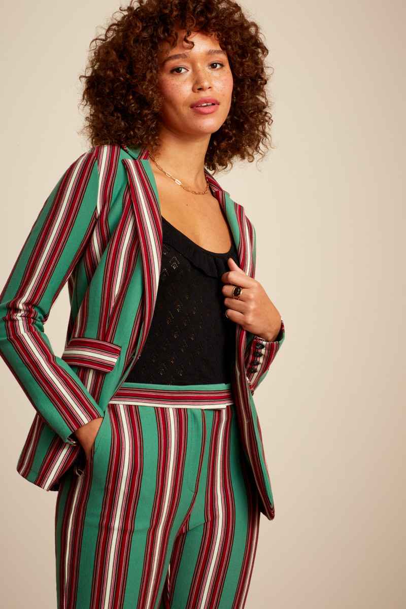 Daisy Long Blazer Rum Stripe Neptune Green