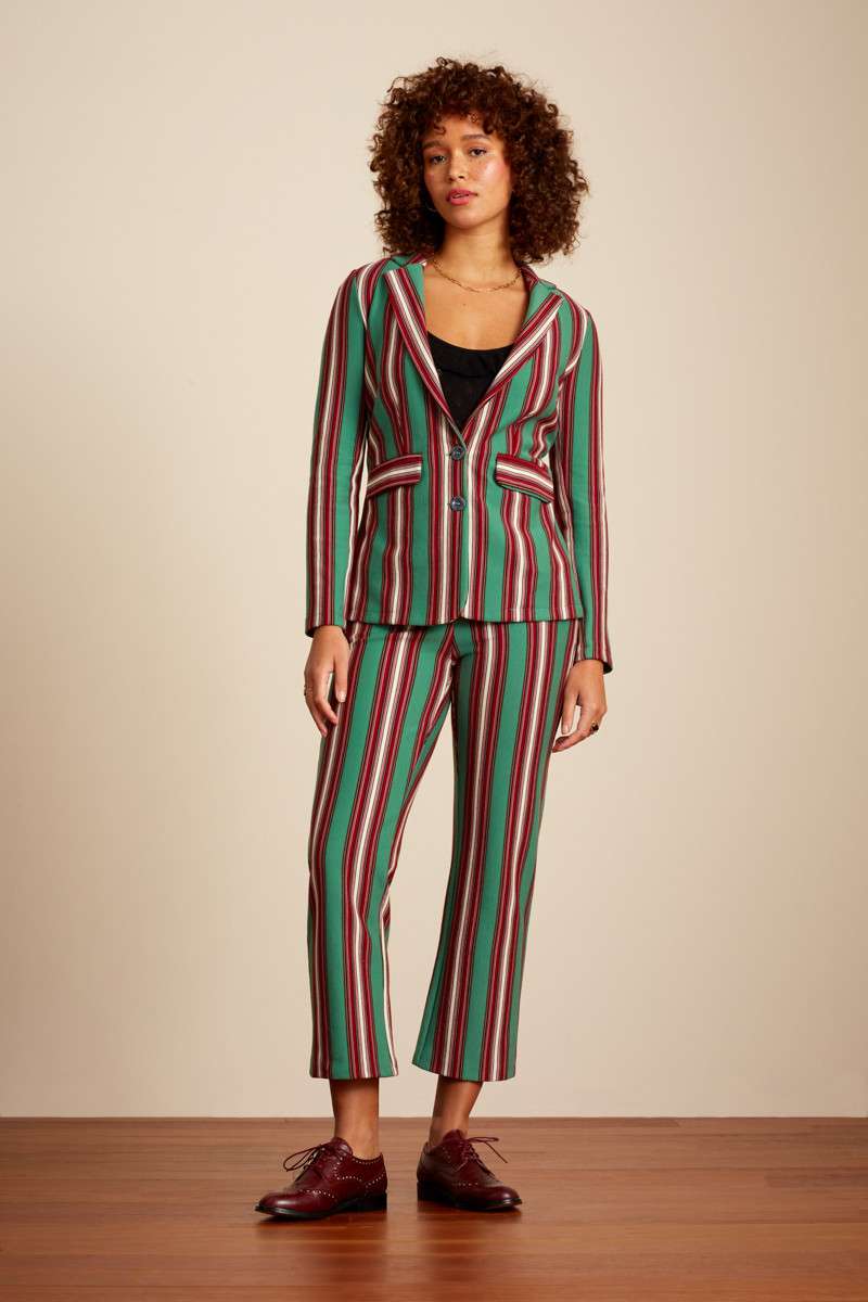 Daisy Long Blazer Rum Stripe Neptune Green