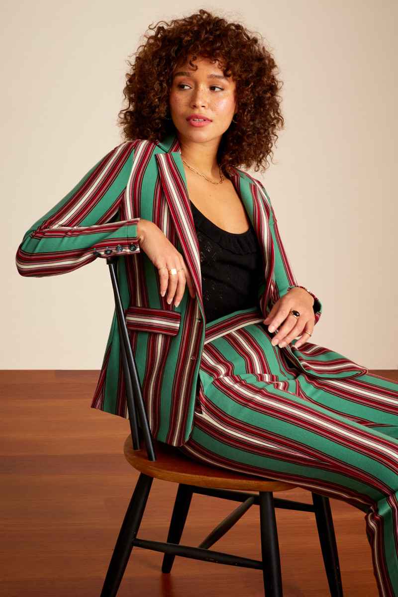 Daisy Long Blazer Rum Stripe Neptune Green