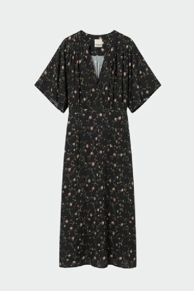 Long Floral Print Dress Navy