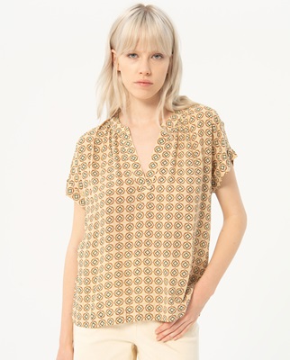 Sleeveless Blouse With Open Placket Beige