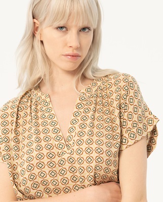 Sleeveless Blouse With Open Placket Beige