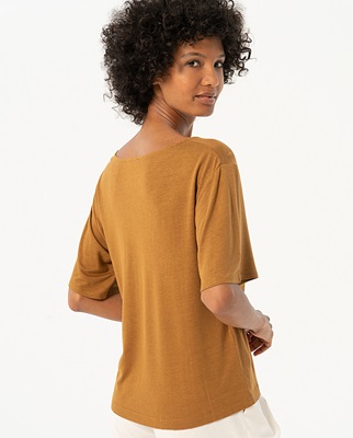 Oversized T Shirt V Neck Short Sleevs Camel