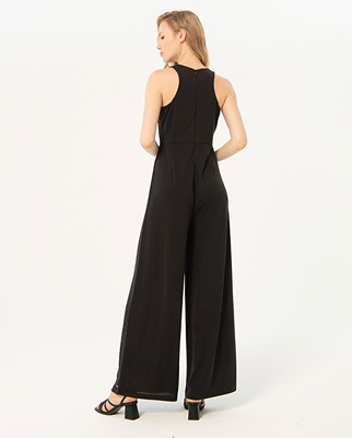Strapless Jumpsuit And Wide Trousers Black