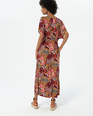Long Dress With V Neck Line Ans Wide Sleeves Multi