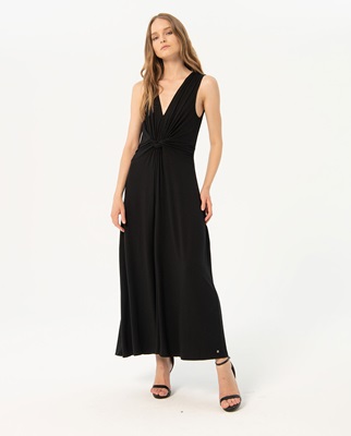 Long Dress With Gathered Knot Front Black