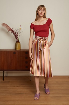 Lola Button Skirt Cassave Stripe Marzipan