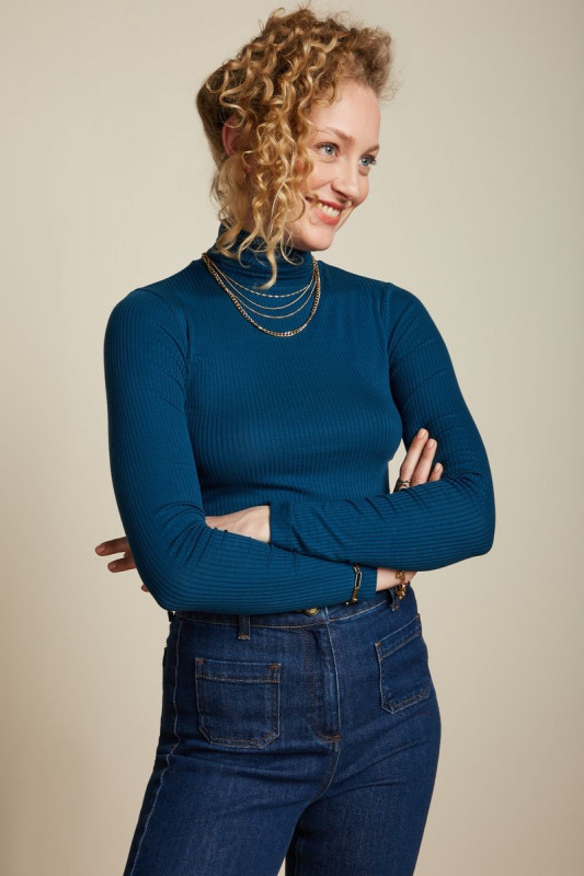 Rollneck Top Uni Rib Tencel Sailor Blue
