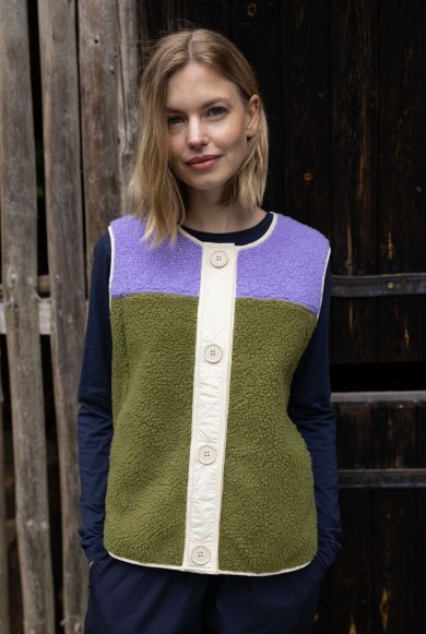 Daneteckel Fleece Vest Light Olive Dark  Wine