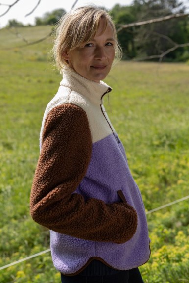 Danebirk Fleece Zip Up Light Lilac Light Beige Dark Wine