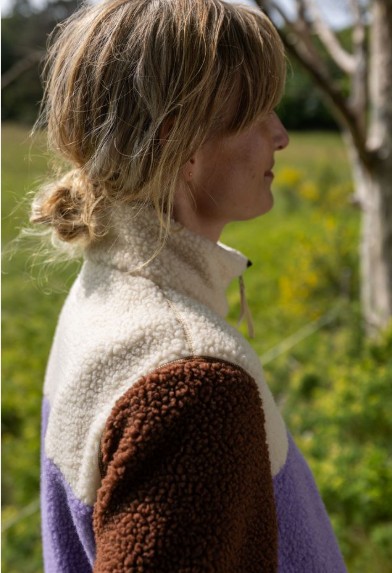 Danebirk Fleece Zip Up Light Lilac Light Beige Dark Wine