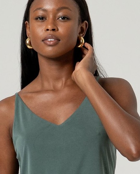 V Neck Strap Top Bottle Green