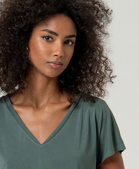 Sleeveless V neck T shirt Bottle Green