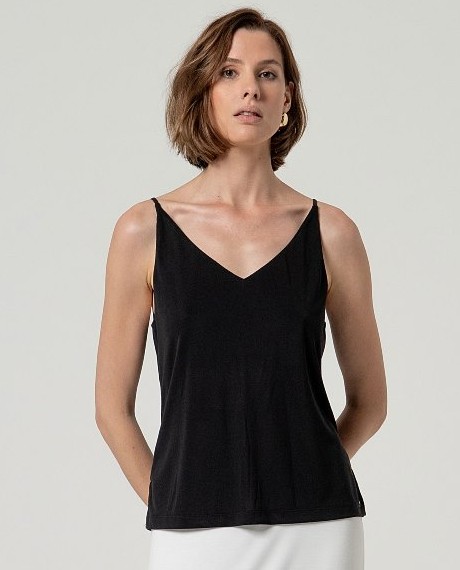 V Neck Strap Top Black