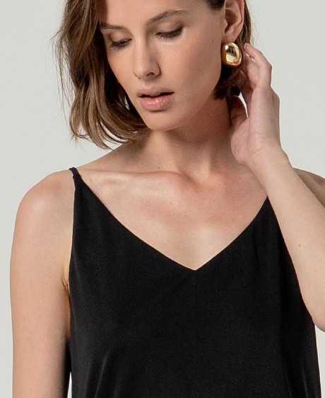 V Neck Strap Top Black