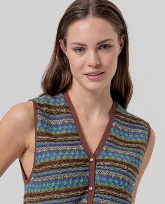 V-Neck Vest With Jacquard Brown