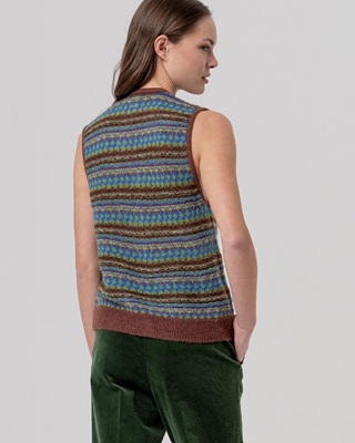 V-Neck Vest With Jacquard Brown