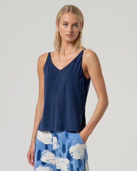 V Neck Strap Top Navy Blue