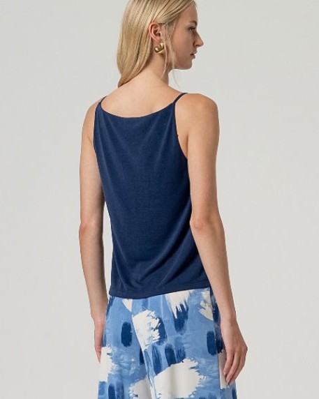 V Neck Strap Top Navy Blue