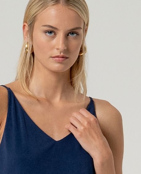 V Neck Strap Top Navy Blue