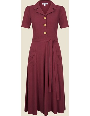 Revers Dress Midi Linnen Priorat Red