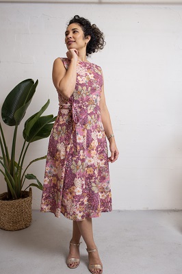 Amelie Dress Mucha Flowers Plum