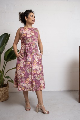 Amelie Dress Mucha Flowers Plum