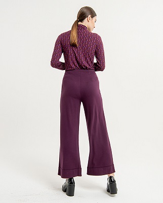 Wide Pants With Turn Up Hem Purple