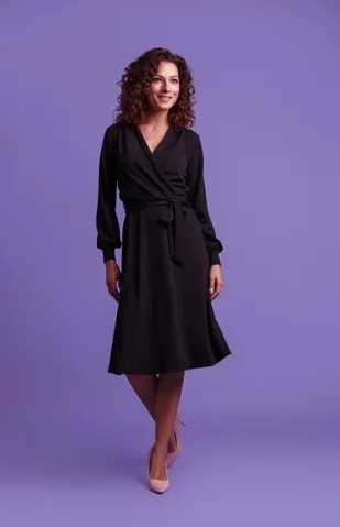 Cross Over Dress Long Sleeve Jersey Crepe Black